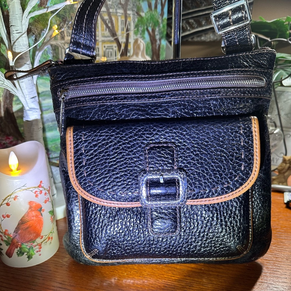 Brighton Black and Tan Leather Messenger Bag